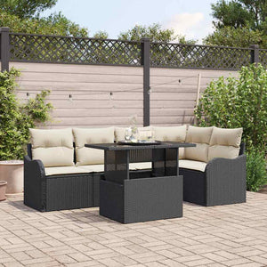 Gartensofa Set Schwarz Poly Rattan mit Kissen