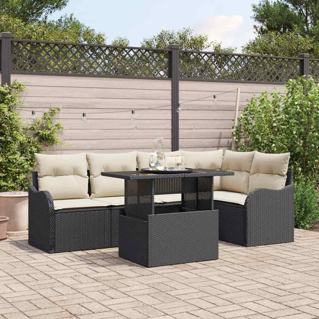 Gartensofa Set Schwarz Poly Rattan mit Kissen