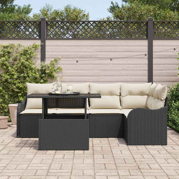 Gartensofa Set Schwarz Poly Rattan mit Kissen
