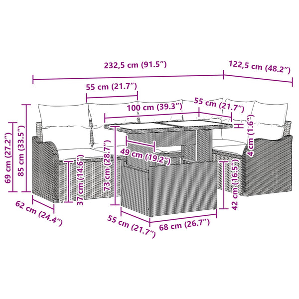Gartensofa Set Braun Poly Rattan 6-teilig