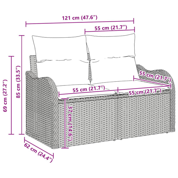 Gartensofa Set Braun Poly Rattan 6-teilig