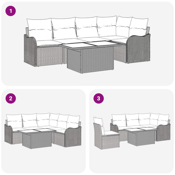 Gartensofa Set Braun Poly Rattan 6-teilig