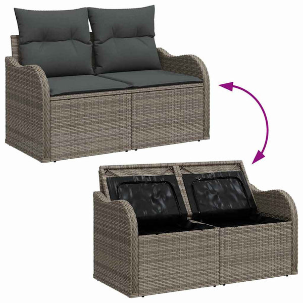 Graues Poly Rattan Gartensofa Set mit Kissen, 6-teilig