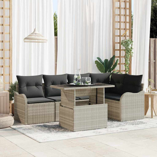 Gartensofa Set Hellgrau Poly Rattan 6-teilig