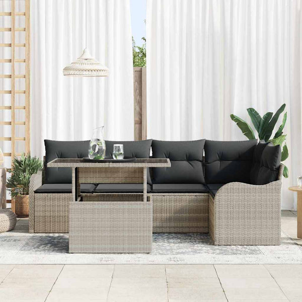 Gartensofa Set Hellgrau Poly Rattan 6-teilig