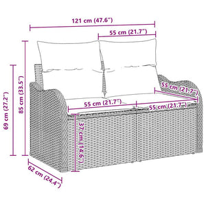 Gartensofa Set Hellgrau Poly Rattan 6-teilig