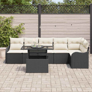 Schwarzes Gartensofa-Set mit Kissen, 7-teilig