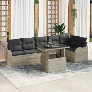 Gartensofa Set Hellgrau Poly Rattan 7-teilig