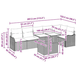 Gartensofa Set Hellgrau Poly Rattan 7-teilig