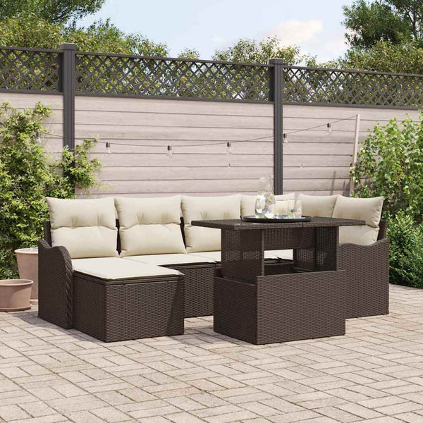 Poly Rattan Garten-Sofa-Set Braun 7-teilig