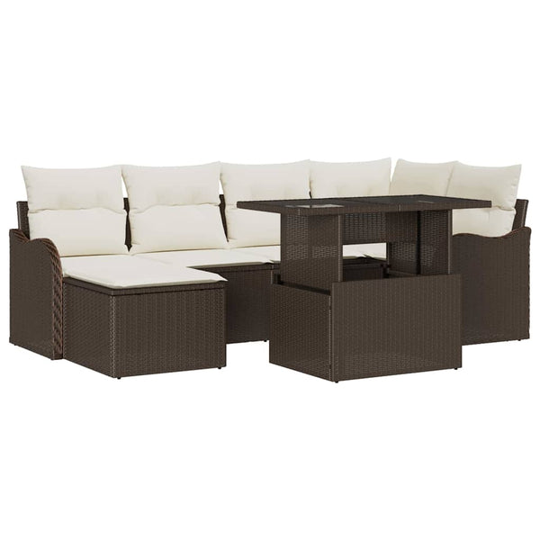 Poly Rattan Garten-Sofa-Set Braun 7-teilig