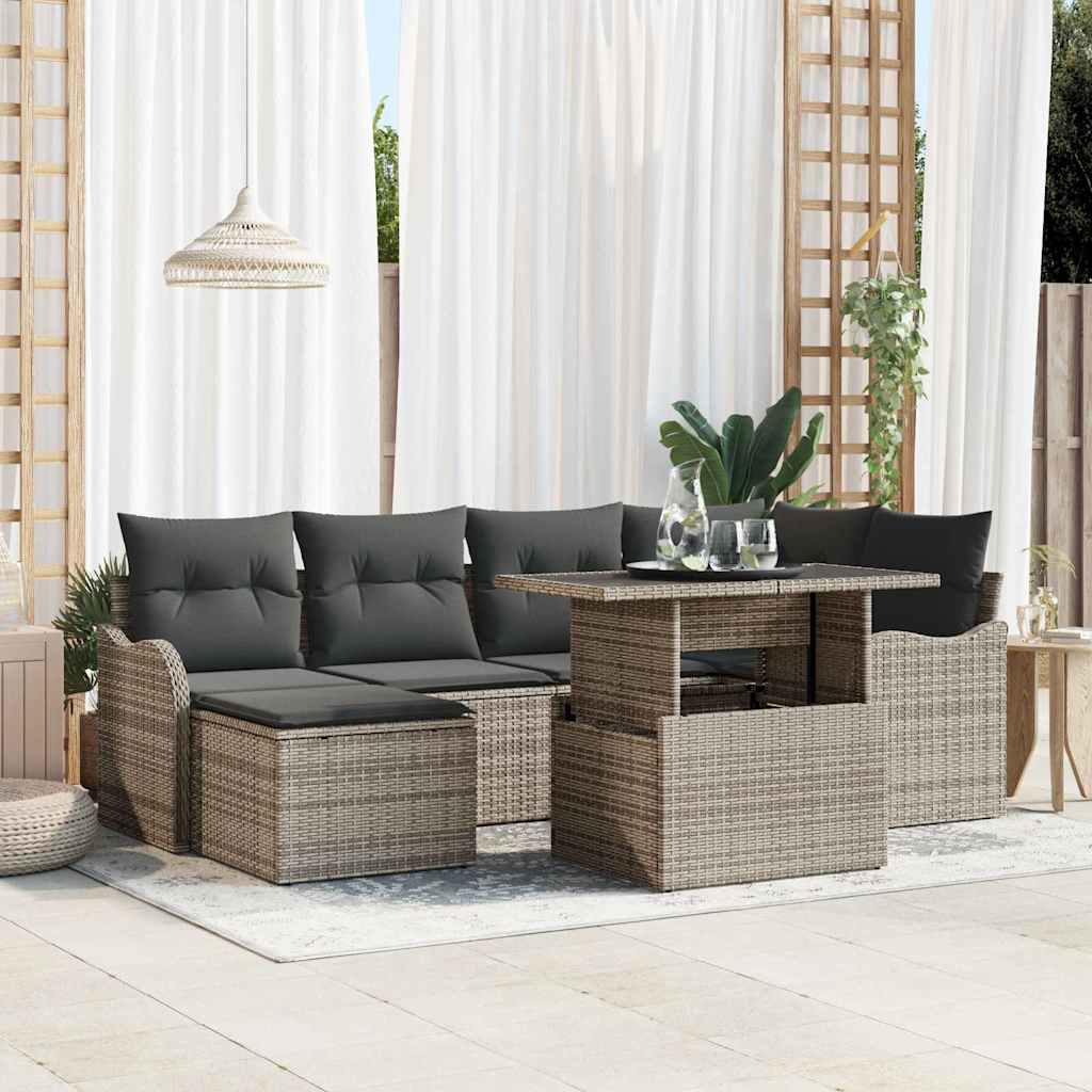 Gartenmöbel-Set Grau Poly Rattan mit Kissen