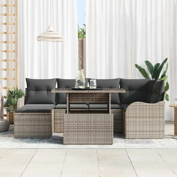 Gartenmöbel-Set Grau Poly Rattan mit Kissen