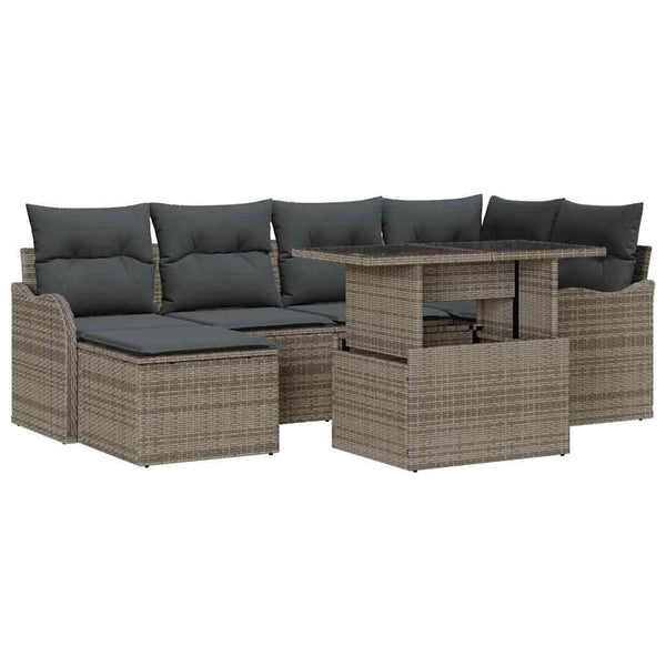 Gartenmöbel-Set Grau Poly Rattan mit Kissen