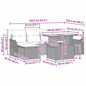 Gartenmöbel-Set Grau Poly Rattan mit Kissen