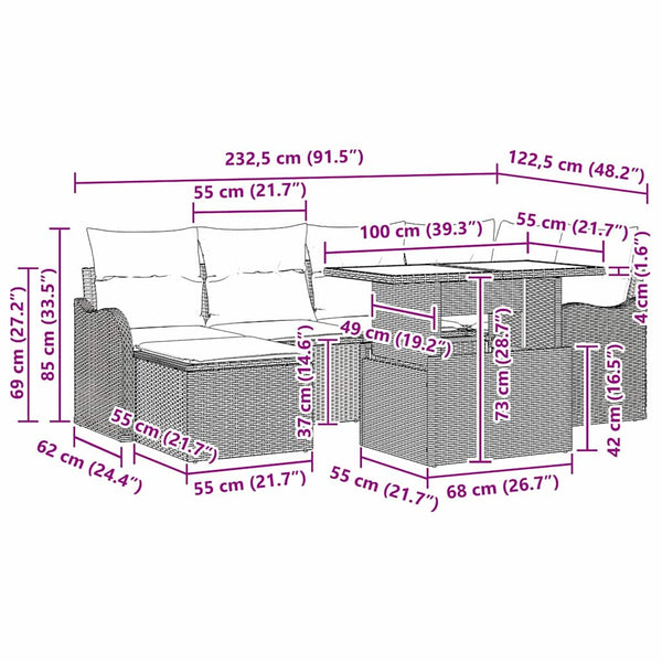 Gartenmöbel-Set Grau Poly Rattan mit Kissen