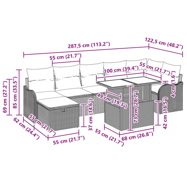 Braun Poly Rattan Gartensofa-Set mit Kissen