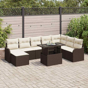 Gartenmöbel Set Braun Poly Rattan 9-teilig