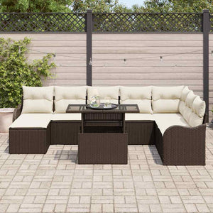 Gartenmöbel Set Braun Poly Rattan 9-teilig