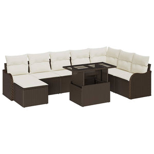 Gartenmöbel Set Braun Poly Rattan 9-teilig