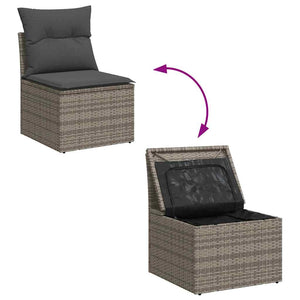 Graues Poly Rattan Gartensofa-Set mit Kissen, 9-teilig