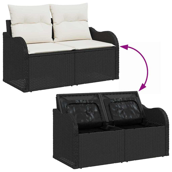 Schwarzes Gartensofa-Set mit Kissen, 10-teilig