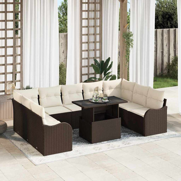 Gartensofa Set Braun Poly Rattan 10-teilig