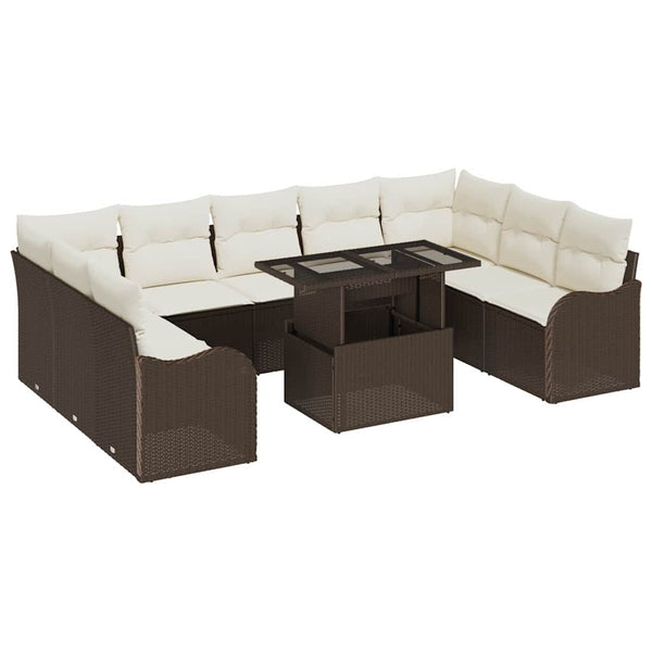 Gartensofa Set Braun Poly Rattan 10-teilig
