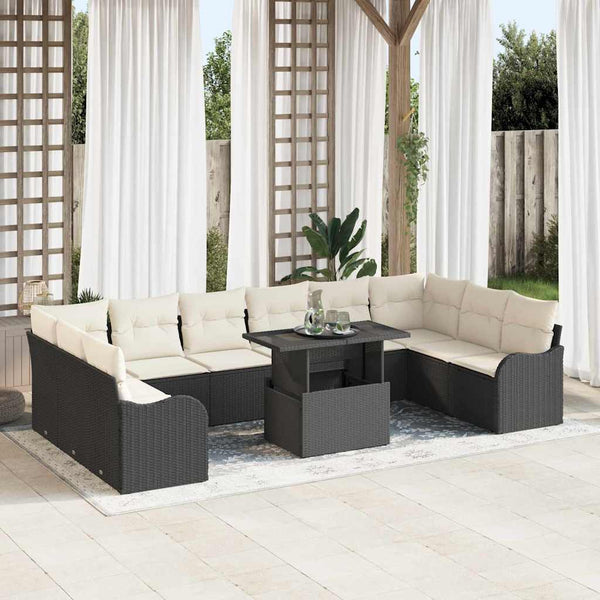 Gartensofa Set Schwarz Poly Rattan mit Kissen 11-teilig