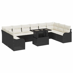 Gartensofa Set Schwarz Poly Rattan mit Kissen 11-teilig