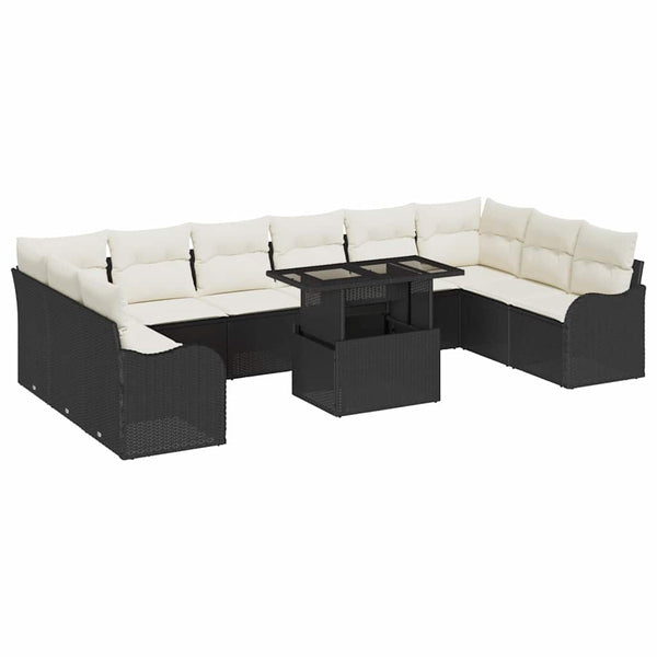 Gartensofa Set Schwarz Poly Rattan mit Kissen 11-teilig
