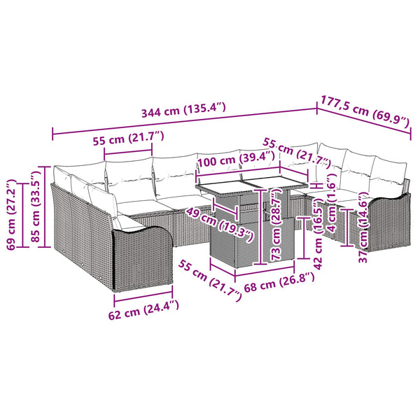 Gartensofa Set Braun Poly Rattan 11-teilig