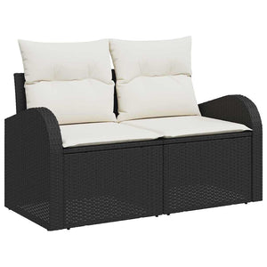 Schwarzes Poly Rattan Gartensofa Set mit Kissen, 5-teilig