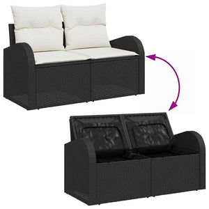 Schwarzes Poly Rattan Gartensofa Set mit Kissen, 5-teilig