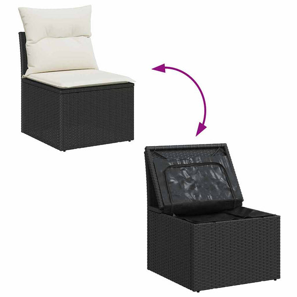 Schwarzes Poly Rattan Gartensofa Set mit Kissen, 5-teilig