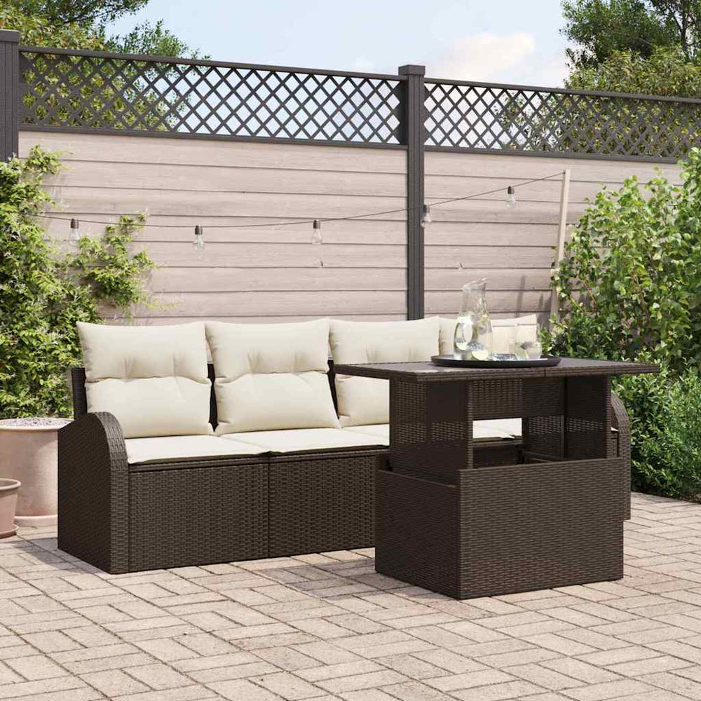 Garten Sofa Set Braun Poly Rattan 5-teilig