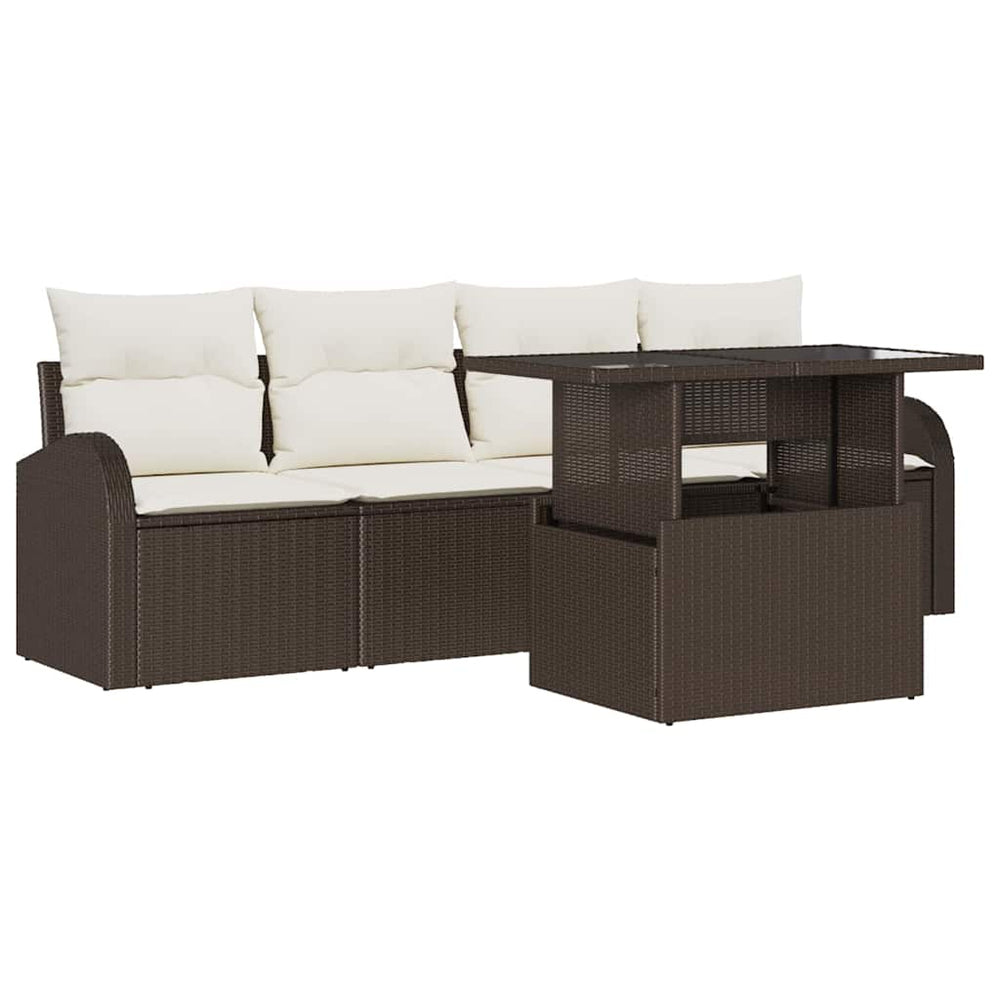 Garten Sofa Set Braun Poly Rattan 5-teilig