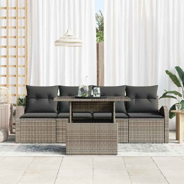 Graues Poly Rattan Gartensofa-Set mit Kissen, 5-teilig