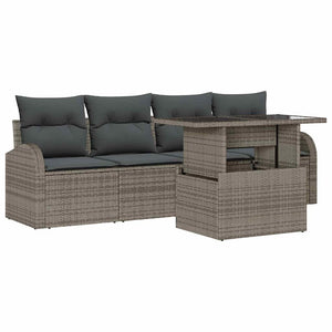 Graues Poly Rattan Gartensofa-Set mit Kissen, 5-teilig