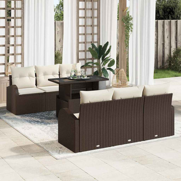 Gartensofa Set Braun Poly Rattan mit Kissen