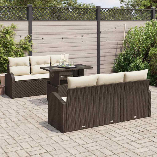 Gartensofa Set Braun Poly Rattan mit Kissen