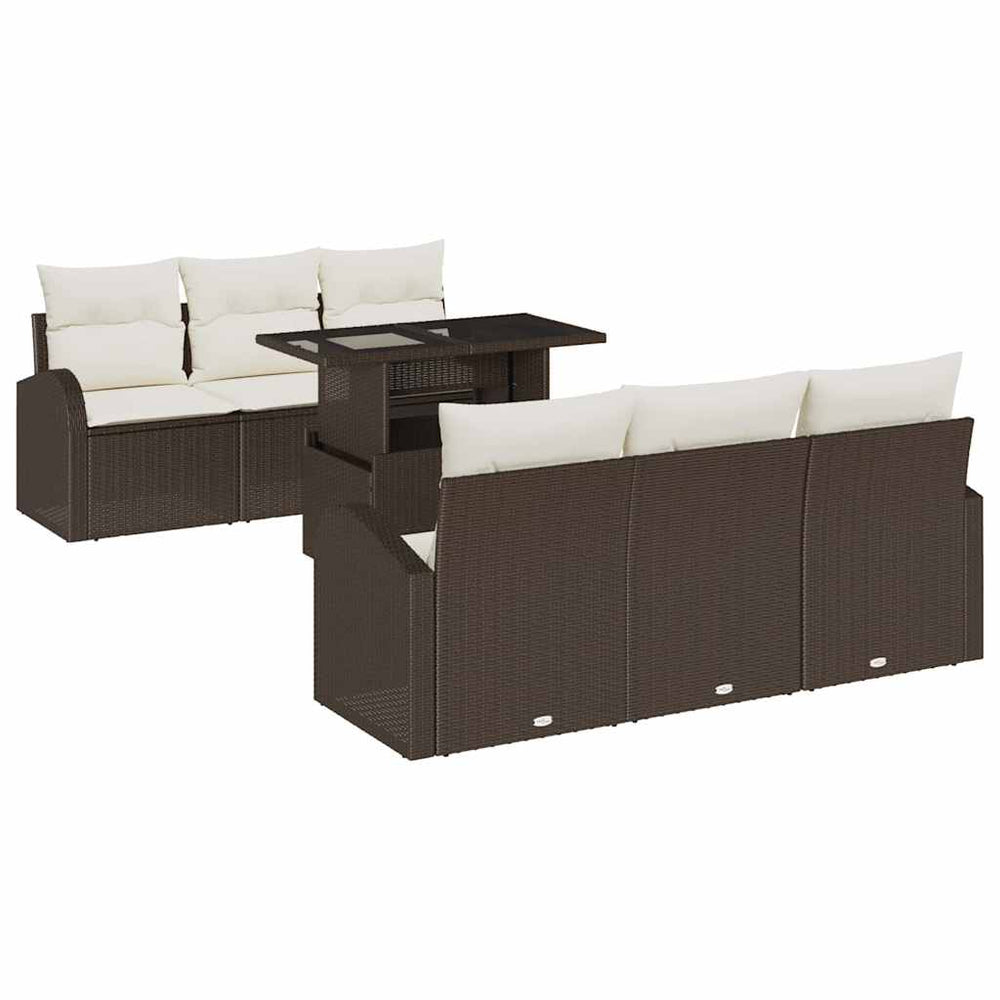 Gartensofa Set Braun Poly Rattan mit Kissen