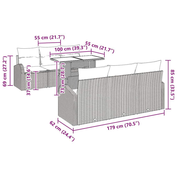 Gartensofa Set Braun Poly Rattan mit Kissen