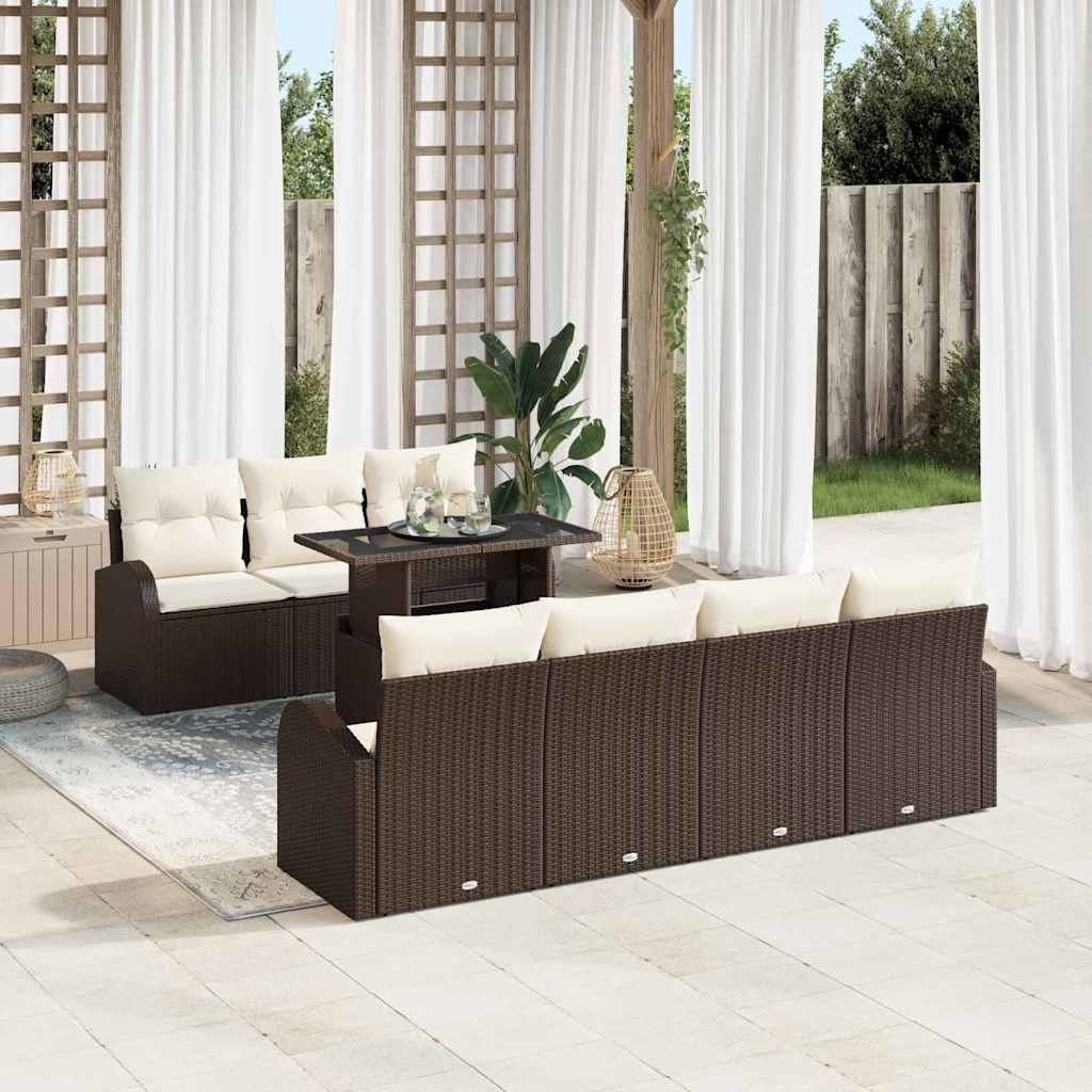 Gartensofa Set Braun Poly Rattan mit Kissen