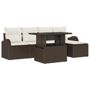 Gartensofa Set Braun Poly Rattan mit Kissen