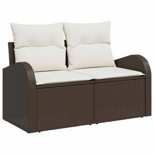 Gartensofa Set Braun Poly Rattan mit Kissen