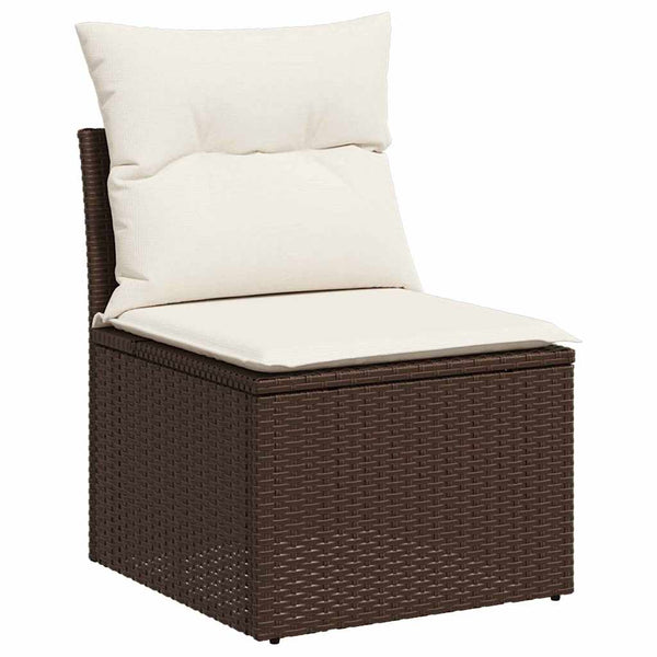 Gartensofa Set Braun Poly Rattan mit Kissen