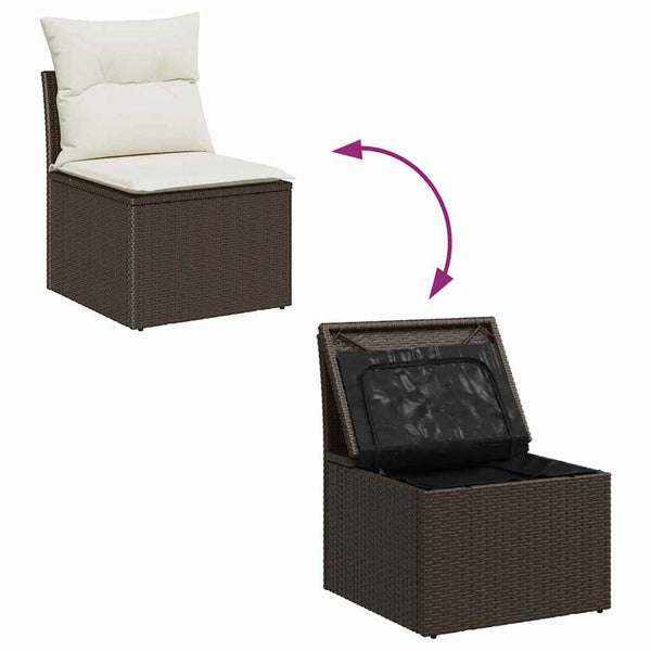 Gartensofa Set Braun Poly Rattan mit Kissen