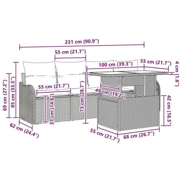Gartensofa Set Braun Poly Rattan mit Kissen