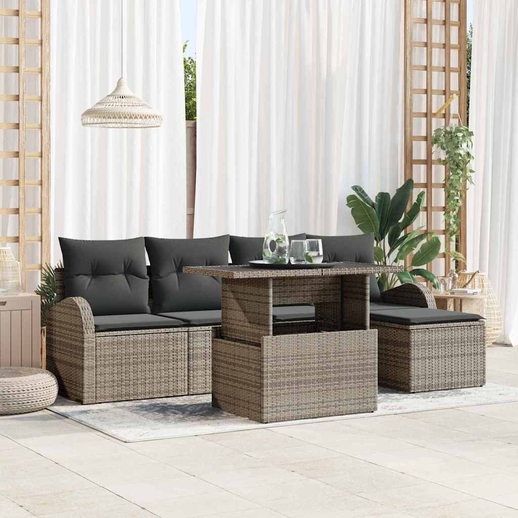 Gartensofa Set Grau Poly Rattan mit Kissen